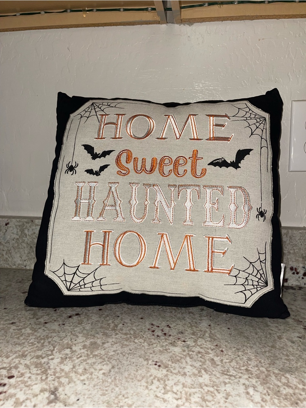 Home Sweet Haunted Home Halloween Pillow - Black & Cream with Orange Accents